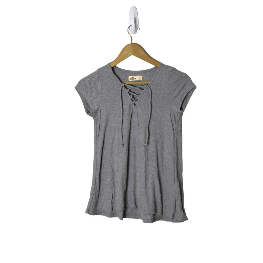 Hollister Gray Ribbed Shirt w/ Cross Front Size XS